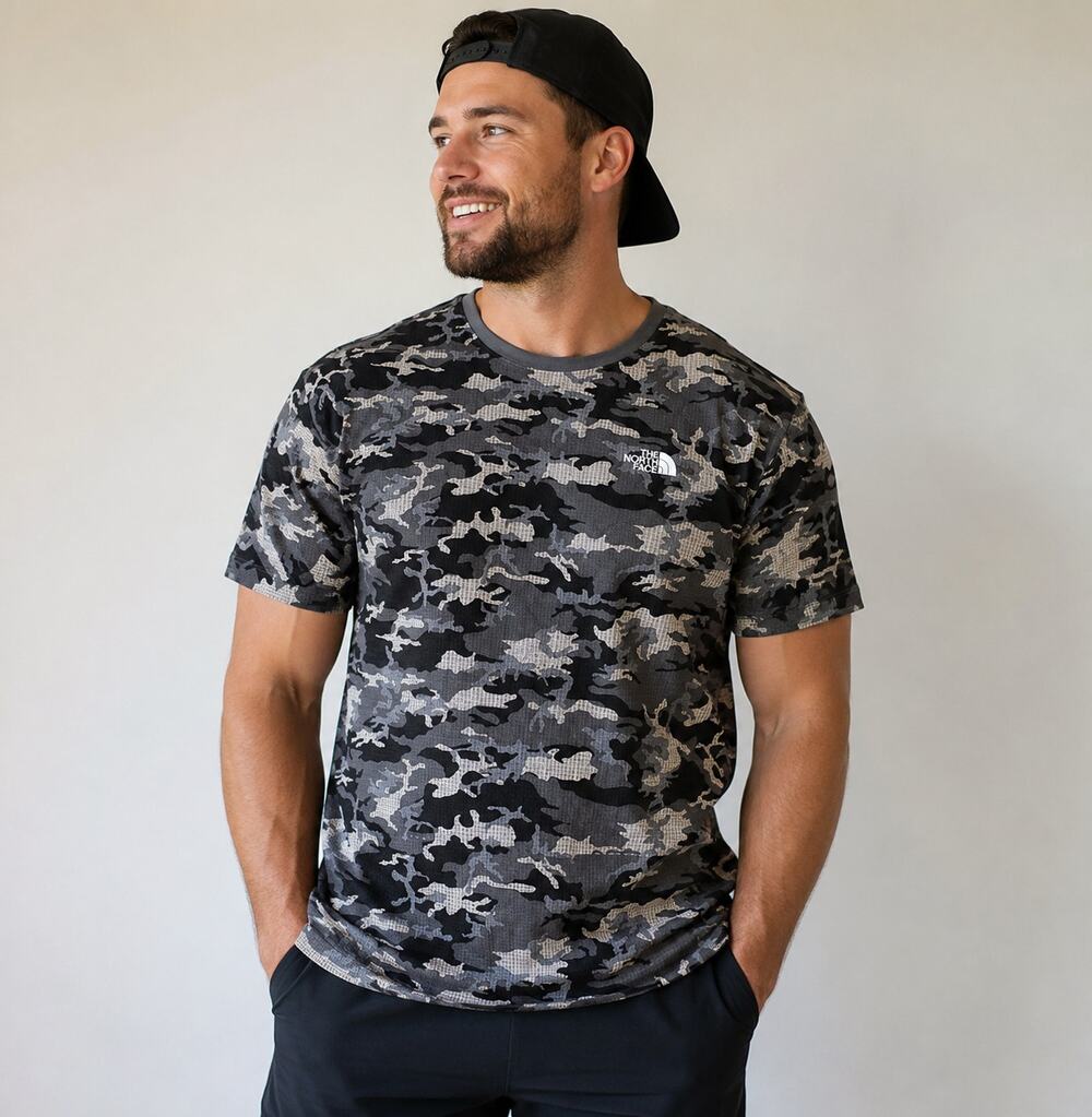 The North Face Simple Dome Grey Black Camouflage Print T-Shirt Men's Size XXL